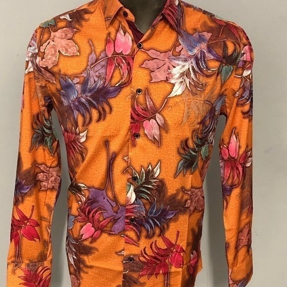 Deniko shirt button front orange floral modern - Picture 1 of 3